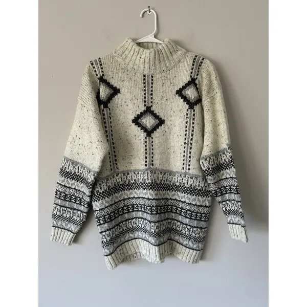 Fabrizio Vintage Wool Blend Grandpa Nordic Fair Isle Mock Neck Sweater Size M - Image 9