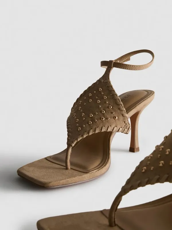 Primark Studded Tan Suede Ankle-Strap Heeled Sandals - Image 5