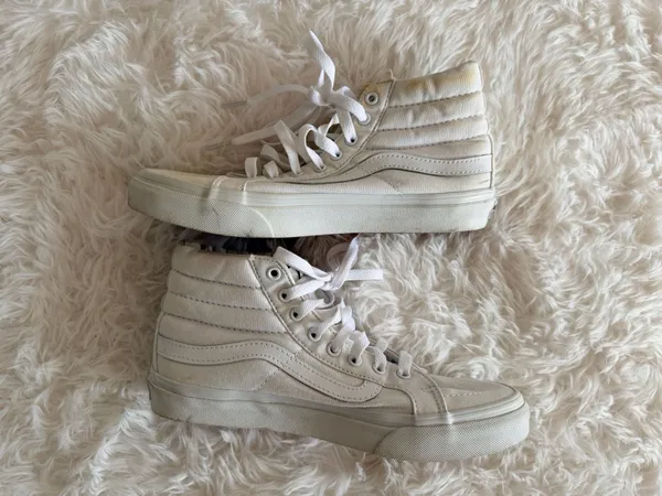 Vans Sk8-Hi White Canvas High Top Sneakers Women's Size 7 - Image 4