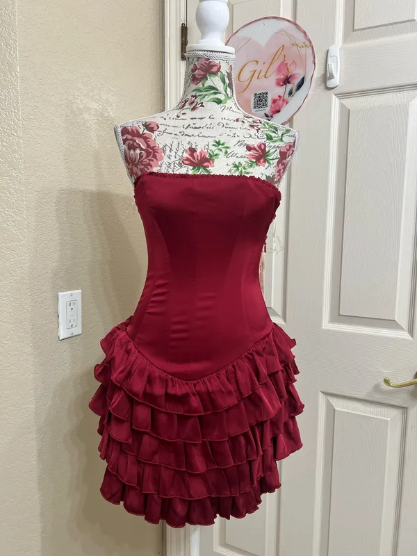 NWT Oh Polly Juliet Bandeau Ruffled Tiered Corset Mini Dress Berry Red Size 0 - Image 2