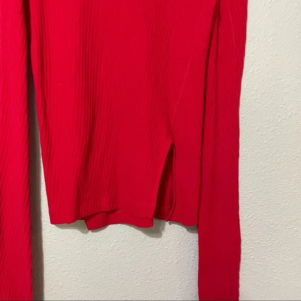 Helmut Lang Red Ribbed Knot Long Sleeve Slightly Cropped Sweater Womens S Casual - Image 10