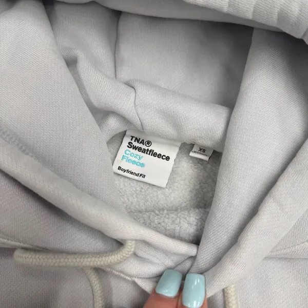Aritzia TNA Sweatfleece Cozy Fleece Boyfriend Fit Crop Hoodie Baby Blue XS - Image 4