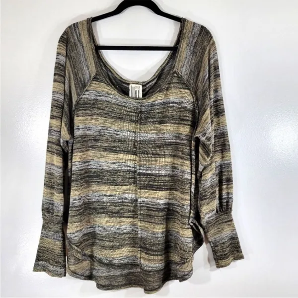 FREE PEOPLE oversized‎ space dye striped scoop neck balloon sleeve top - Image 2