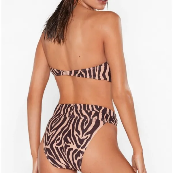 Nasty Gal Animal Print High-Waisted High Leg Bikini Set Brown Tan Size 2 XS NWOT - Image 3