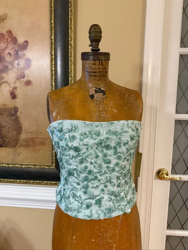 RILEY & JAMES Sequin Embellished Strapless Top Mint Green Size Juniors Medium - Image 2