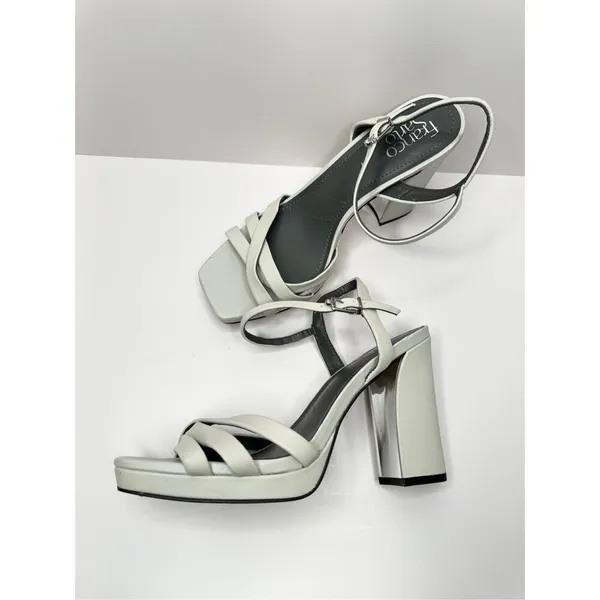 Franco Sarto Sandals Size 10 Gray Leather Ankle Strap‎ Open Toe Block Heel - Image 5