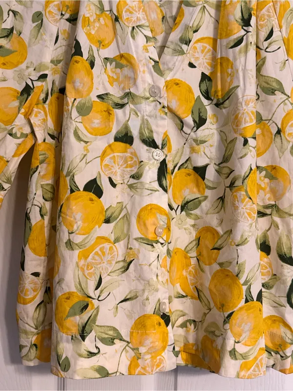 NWOT H&M White Lemon 3/4 Raglan Balloon Sleeved Poplin Cotton Citrus Blouse XS - Image 5