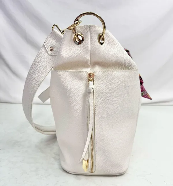 Steve Madden White Faux Leather Large Satchel Shoulder Bag Purse - Image 6