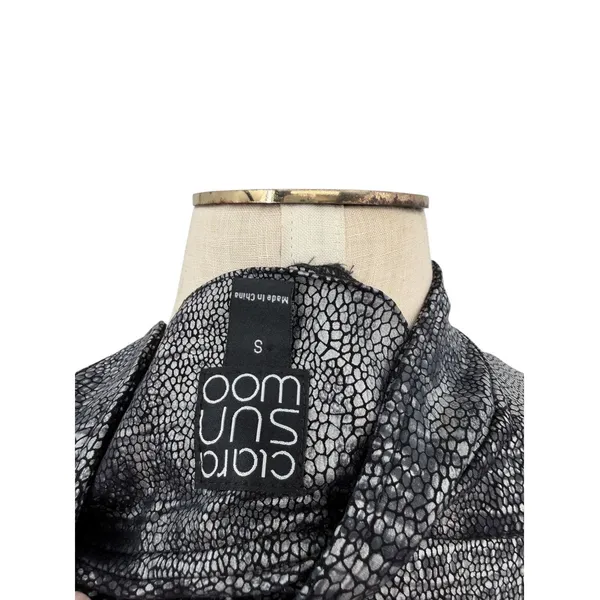 Clara Sunwoo Metallic Liquid Leather Textured Biker Jacket Gunmetal Small - Image 9