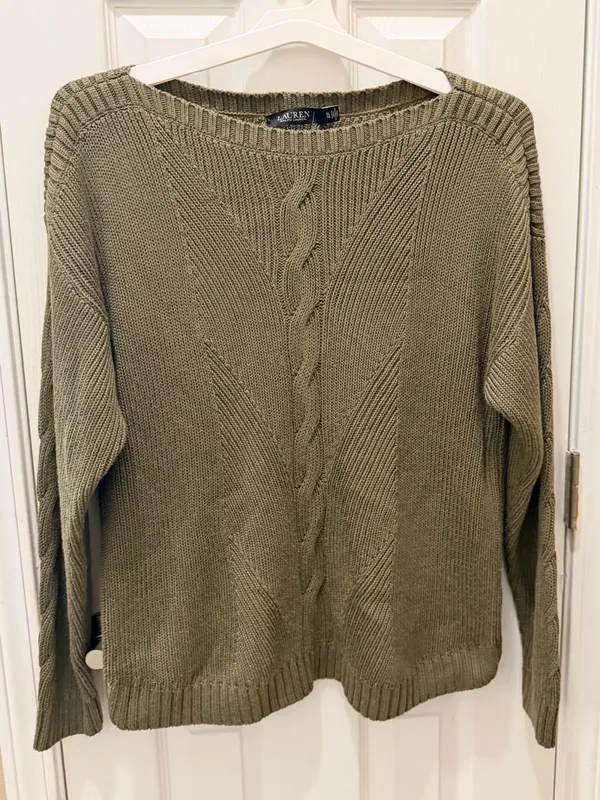 Lauren Ralph Lauren Cable-Knit Cotton-Blend Sweater size XL olive fern - Image 3