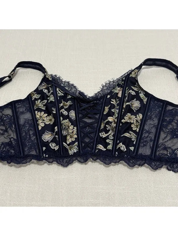 Victoria’s Secret Dream Angels Blue Embroidered Corset Look Bustier Top Sz XS - Image 7