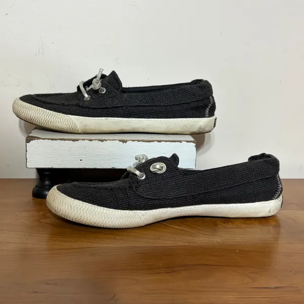 Sperry Crest Vibe Black Sparkle Boat Shoes Womens 8.5 STS87647 Metallic Sneakers - Image 2