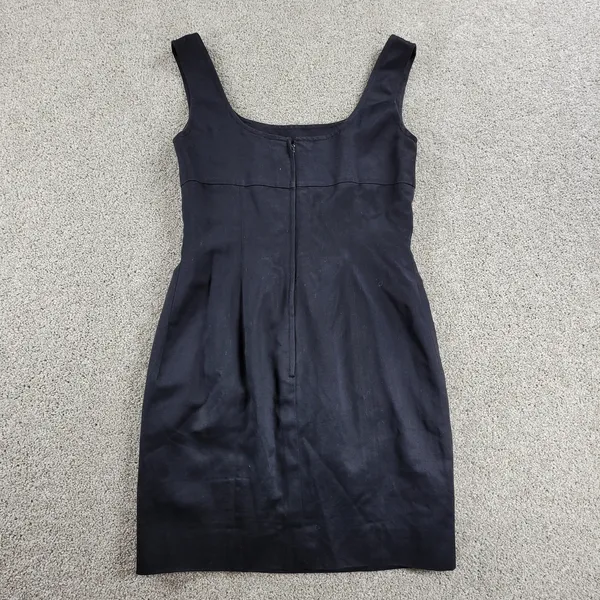 VTG Salvatore Ferragamo Dress 42 Black Linen Sheath Square Neck Straps LBD - Image 3