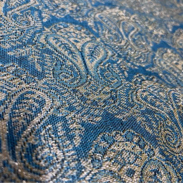 Pashmina Silk blend fringe Elegant Blue and Gold Paisley Scarf wrap shawl 70’ - Image 12