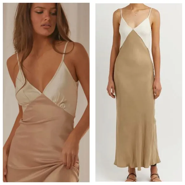 Peppermayo Kamala Contrast Maxi Dress Size 2 Satin Champagne And Ivory Wedding - Image 3