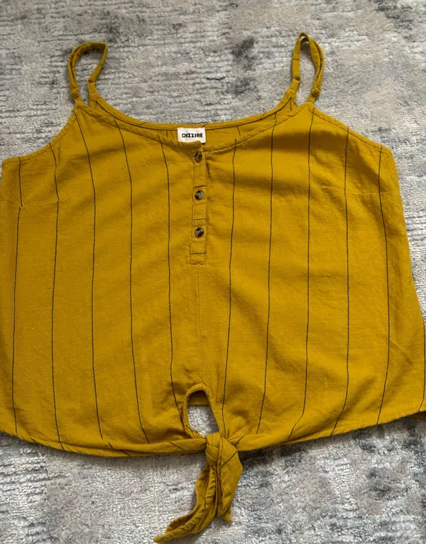 Dizzire Yellow Black Striped Thin Adjustable Strap Crop Top size M - Image 5