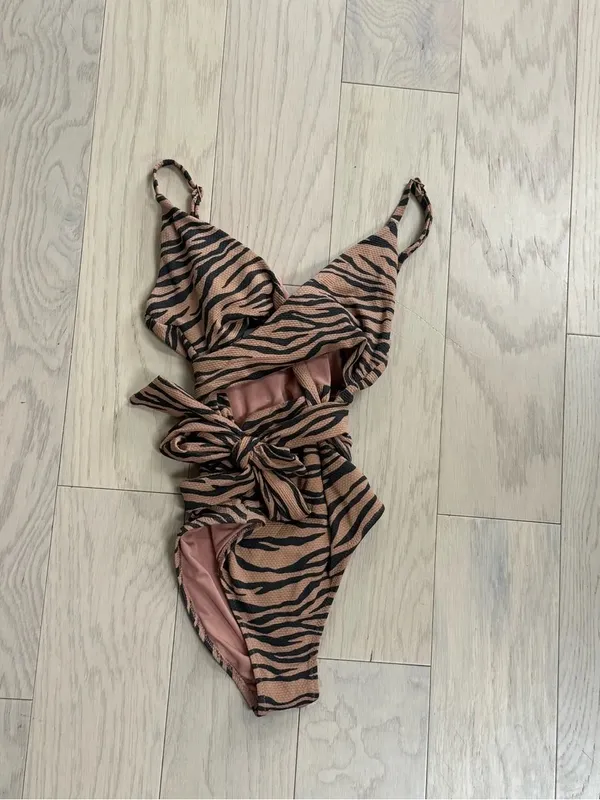 Aerie Tiger Print Wrap One-Piece Cutout Swimsuit - Image 11