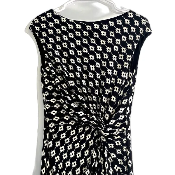 Lauren‎ Ralph Lauren Twist Front Sheath Dress Black White Geometric Chic Size 6 - Image 2