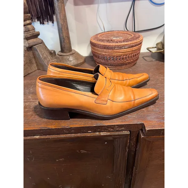 Vintage Bama German Leather Square Toe Penny Loafers Tan 8.5 - Image 3
