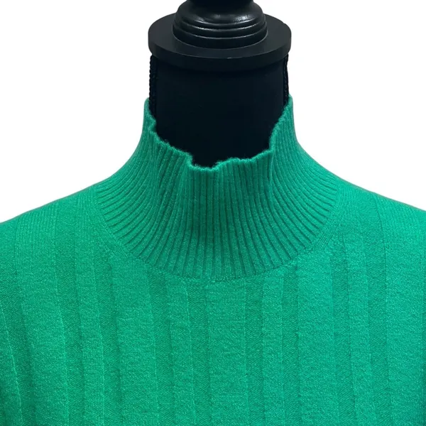 J.Crew Women's XS‎ Green Merino Wool Alpaca Rib Knit Mock Neck Sweater Fall Cozy - Image 2