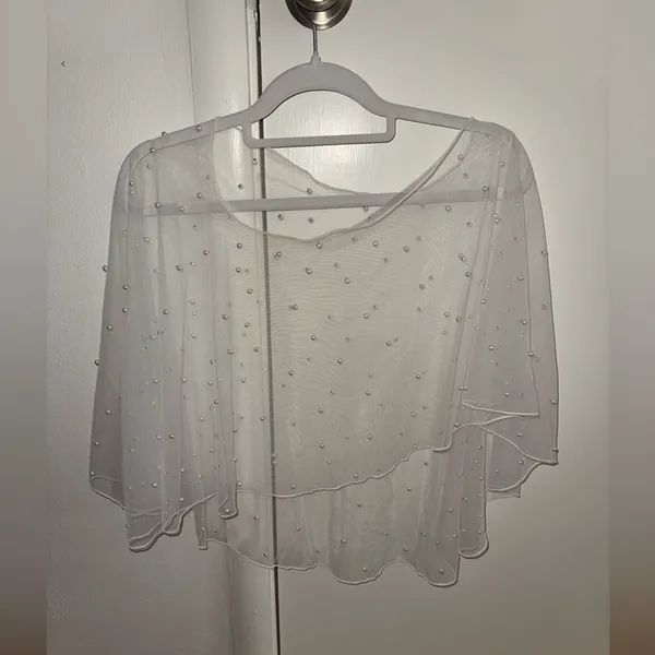 Etsy Ivory Bridal Pearl Cape Wedding Shawl - Image 5