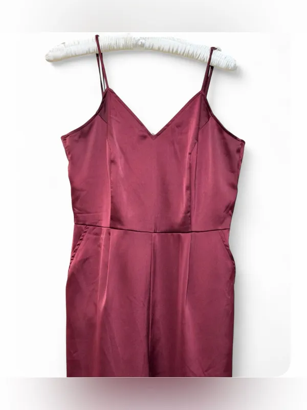 Lulus Women’s Touch of Heaven Burgundy Satin Sleeveless Jumpsuit size Large - Image 8