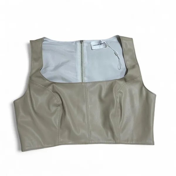 Source Unknown Lavender Brown tan faux leather corset top - Image 4