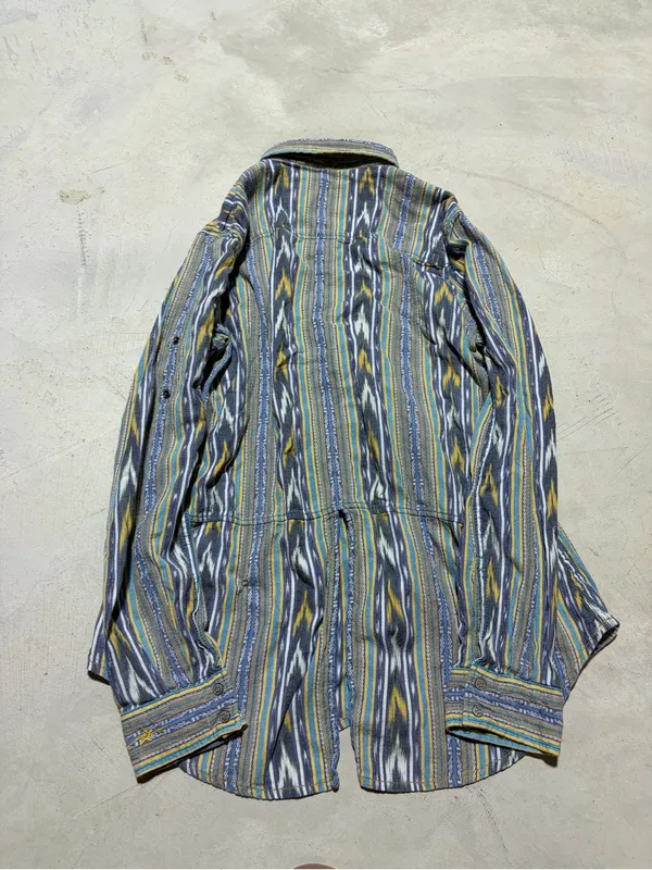 Ryan Michael Striped western Button-Up Shirt in Blue & Yellow medium - Image 9