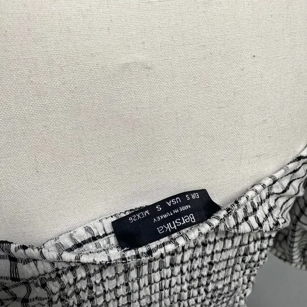 Bershka Plaid Gingham Crop Smocked Milkmaid Top Cottagecore Boho Peasant - Image 5