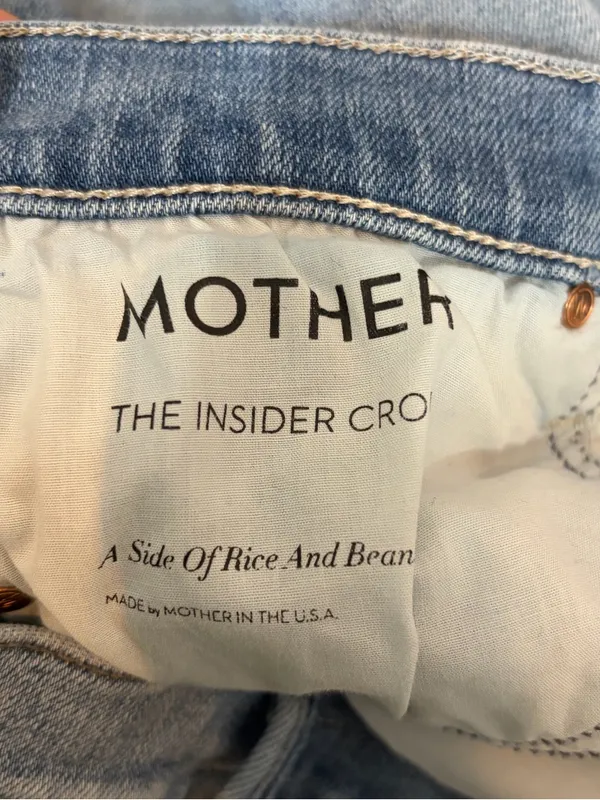 Mother denim the insider cropped a side of beans blue straight leg jeans sz 27 - Image 15
