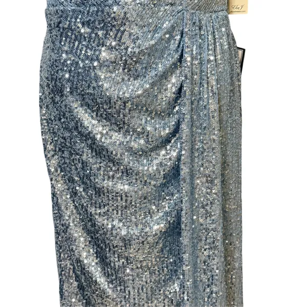 Eliza J Womens Light Blue Sequin V-Neck Side Drape Cocktail Dress Size 8 NEW - Image 6