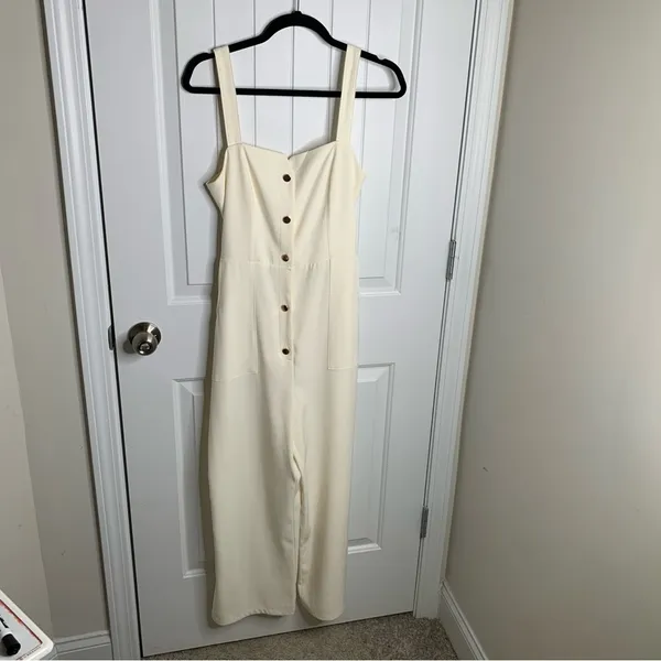 Zara white‎ belted jumpsuit size medium minimalist vacation summer - Image 3