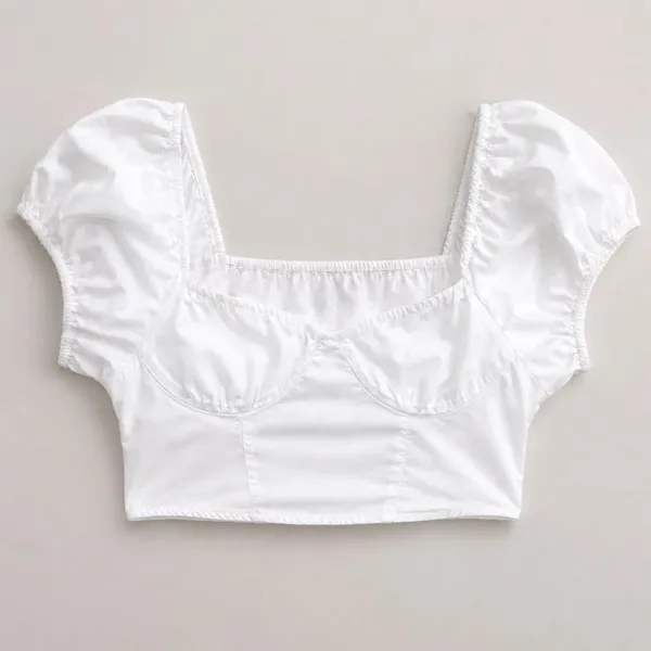 H&M Divided White Puff Sleeve Milkmaid Crop Top Coquette M - Image 5