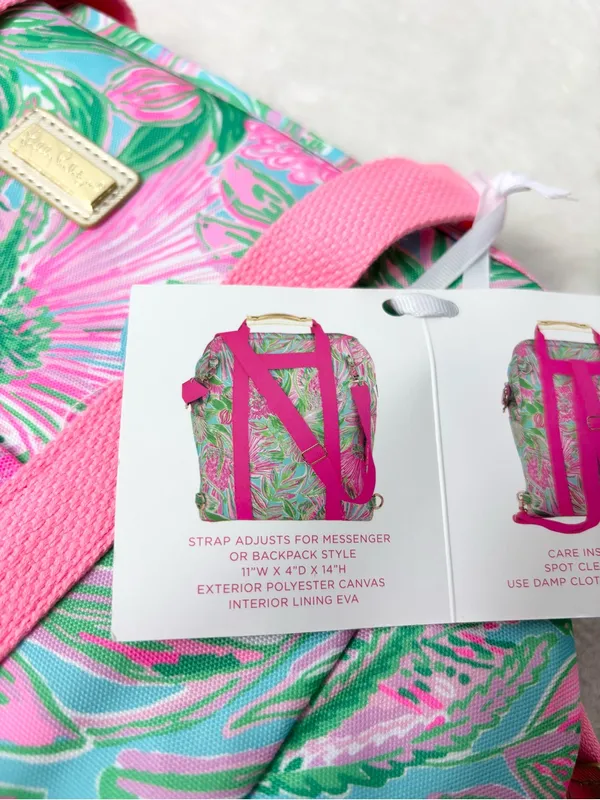 Lilly Pulitzer Cooler Backpack / Crossbody Pink & Green Floral Backpack Tote NEW - Image 2