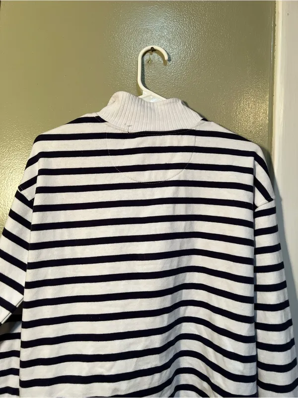 C&C California Women's Size Small Half Zip Sweatshirt White Navy‎ Stripes Cotton - Image 7