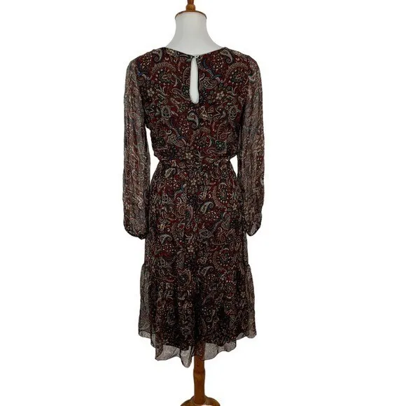 Lara Guidotti Dress XS Long Sleeve Viscose Silk Boho Paisley Evening Party - Image 5