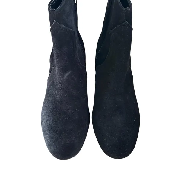 ZARA Womens Sz 36 US 6 Suede Leather Cowboy Ankle Boots Black Block Heel Booties - Image 4