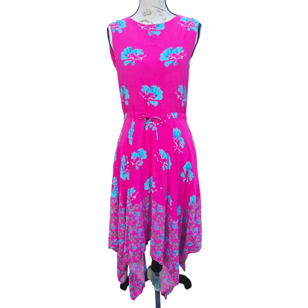 Maje 38G Rushia‎ Sleeveless Floral Print Dress Pink Blue Handkerchief Hem Small - Image 4