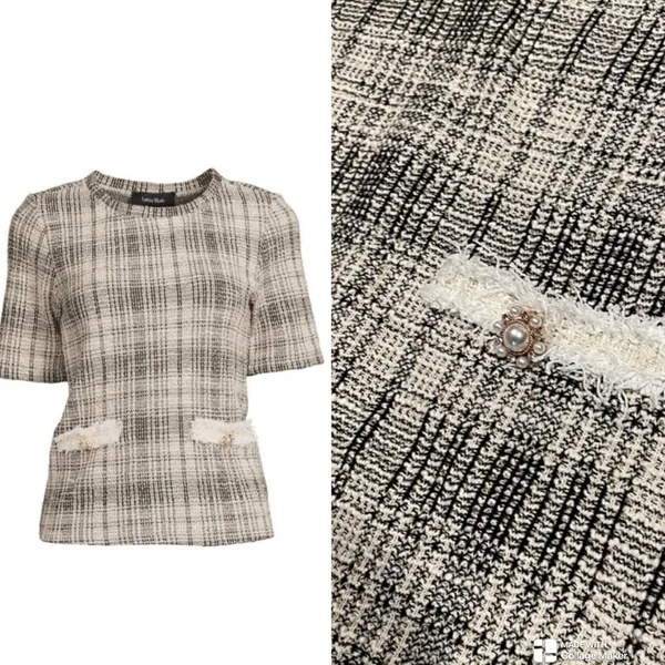 Designer Lea & Viola Tweed Top with Pearl Details Size Small Retail 110$ NWT - Image 3
