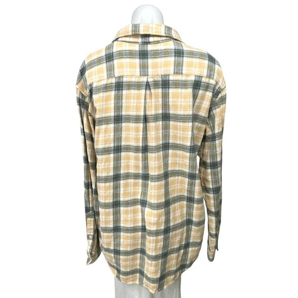 12th Tribe Green Beige Plaid Checkered Flannel Button Down Shirt Blouse Top Sz S - Image 2