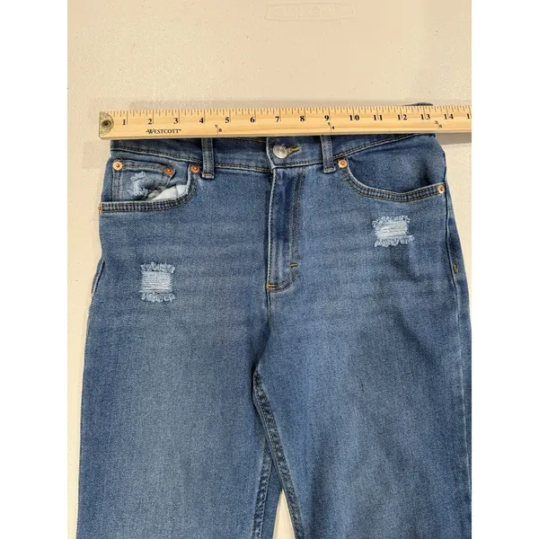 Levis Low Pro Straight Jean Women 27" Raw Hem Travel Vacation Stretch Distressed - Image 4
