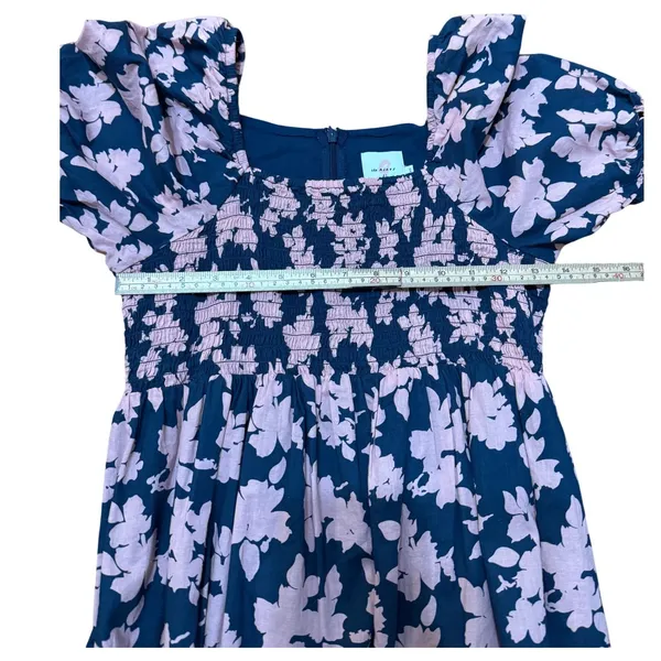 The Nines By Hatch Pink Floral Smocked Midi Dress‎ Puff Sleeve XS - Image 8