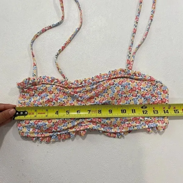 Hollister Smocked Floral Bikini Top | Ruffle Tie-Strap Swim | Size L - Image 5
