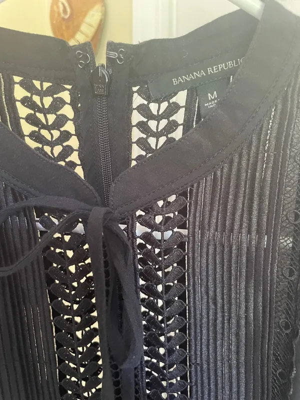 Banana Republic Black Whimsigoth Victorian Lace-Trim Longsleeve Diora Mini Dress - Image 3