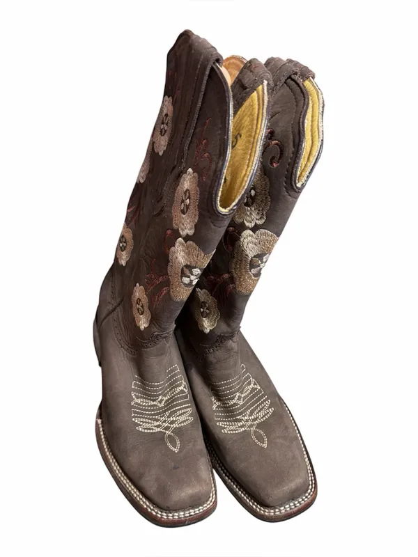 Tronco Viejo Brown Embroidered Floral Square Toe Cowgirl Cowboy Boots Size 7 - Image 6