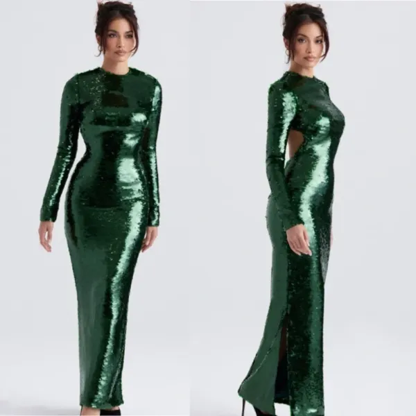 HOUSE‎ OF CB 'Belle' Pine Green Sequin Maxi Dress NWOT size S - Image 2