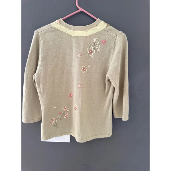 Christopher & Banks Vintage Cottage Green Floral Hand Embroidered Beaded Sweater - Image 6