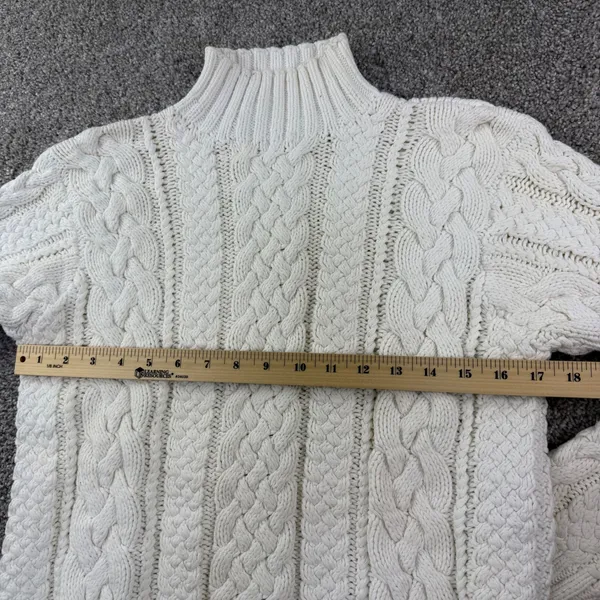 J.Crew Cable Knit Sweater Large Cream‎ Mock Neck Cotton Fisherman Runs Small - Image 3