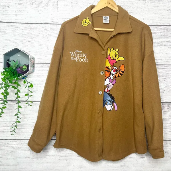 Disney Winnie the Pooh Character Fleece Button-Up Shacket Shirt Jacket Size XL Hazelnut - Image 3