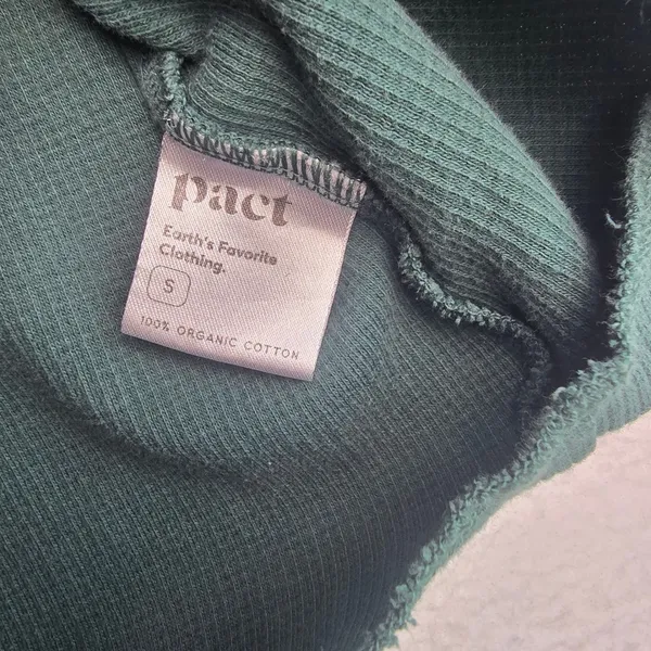 Pact Teal Waffle Knit‎ Long Sleeve Shirt Crew Neck Organic Cotton Size Small - Image 4